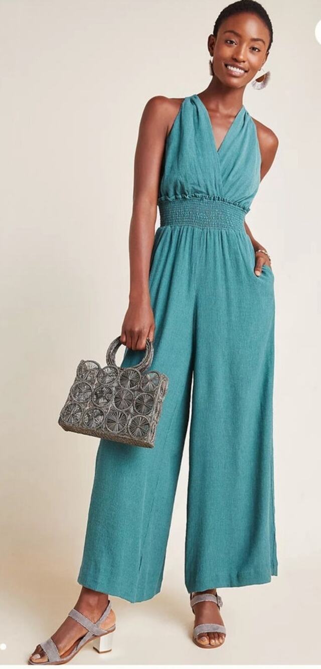 Anthropologie Bionda Plisse Jumpsuit One Piece Size Medium Turquoise
